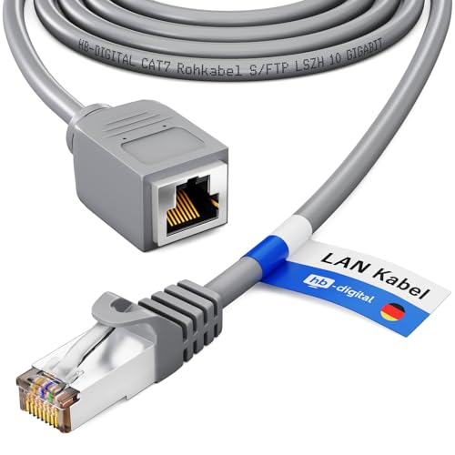 HB-DIGITAL 7,5m LAN Kabel Rohkabel CAT 7 Verlängerung für Ethernet Netzwerkkabel RJ45 Stecker auf RJ45 Buchse 10 Gbit/s S/FTP Kupfer PIMF - Grau von HB-DIGITAL