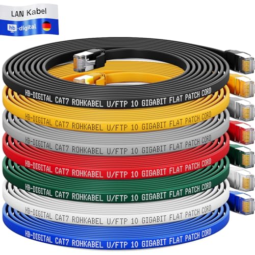 HB-DIGITAL 7x 1m LAN Kabel RJ45 Patchkabel mit CAT 7 Rohkabel U/FTP Flach – 10 Gigabit Ethernet Netzwerkkabel Kupfer Profi PiMF für Patchpanel Switch PC Router – Farben HB-DIGITAL 7x 1m LAN Kabel RJ45 Patchkabel mit CAT 7 Rohkabel U/FTP Flach – 10 Gigabit Ethernet Netzwerkkabel Kupfer Profi PiMF für Patchpanel Switch PC Router – Farben von HB-DIGITAL