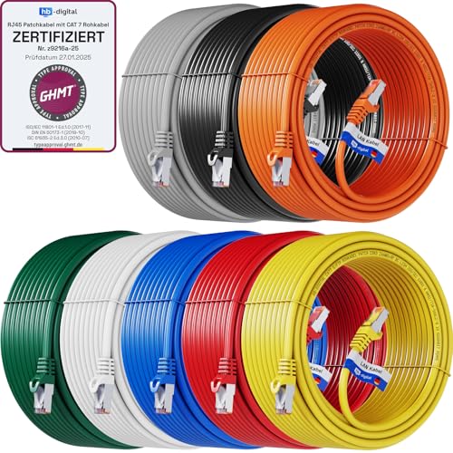 HB-DIGITAL 8x 5m LAN Kabel CAT 7 Rohkabel RJ45 S/FTP Netzwerkkabel Ethernet Patchkabel bis zu 10 Gbps 600 MHz Kupfer Profi PiMF Kupfer für Patchpanel Switch Router Modem - Allle Farbe von HB-DIGITAL