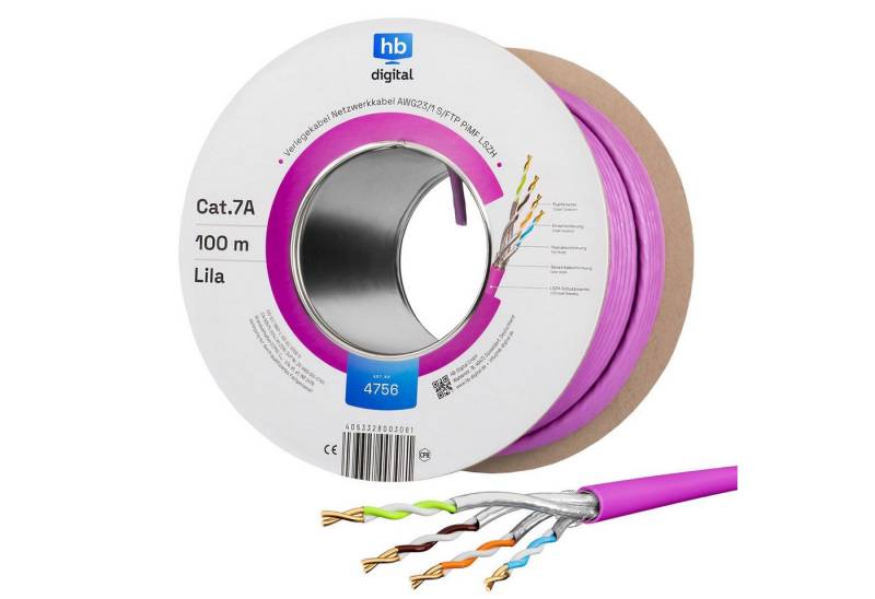 HB-DIGITAL CAT 7a Installationskabel Verlegekabel S/FTP AWG23 LSZH Netzwerkkabel, Netzwerkstecker, (10000 cm), Premium Qualität mit Ø 7,7mm. LSZH Halogenfreies Außenmantel von HB-DIGITAL