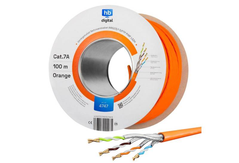 HB-DIGITAL CAT 7a Installationskabel Verlegekabel S/FTP AWG23 LSZH Netzwerkkabel, Netzwerkstecker, (10000 cm), Premium Qualität mit Ø 7,7mm. LSZH Halogenfreies Außenmantel von HB-DIGITAL