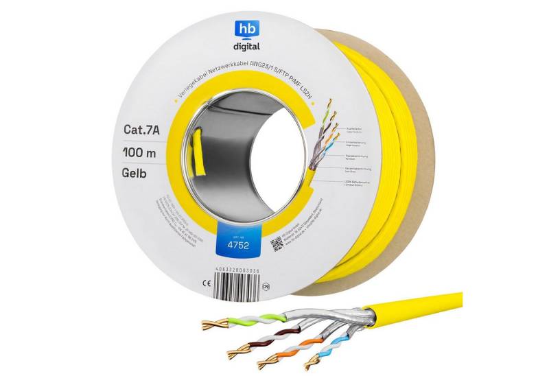 HB-DIGITAL CAT 7a Installationskabel Verlegekabel S/FTP AWG23 LSZH Netzwerkkabel, Netzwerkstecker, (10000 cm), Premium Qualität mit Ø 7,7mm. LSZH Halogenfreies Außenmantel von HB-DIGITAL
