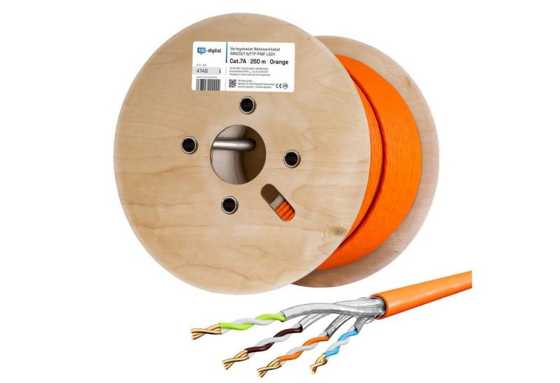 HB-DIGITAL CAT 7a Installationskabel Verlegekabel S/FTP AWG23 LSZH Netzwerkkabel, Netzwerkstecker, (25000 cm), Premium Qualität mit Ø 7,7mm. LSZH Halogenfreies Außenmantel von HB-DIGITAL