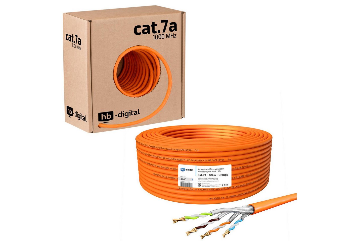 HB-DIGITAL CAT 7a Installationskabel Verlegekabel S/FTP AWG23 LSZH Netzwerkkabel, Netzwerkstecker, (5000 cm), Premium Qualität mit Ø 7,7mm. LSZH Halogenfreies Außenmantel von HB-DIGITAL