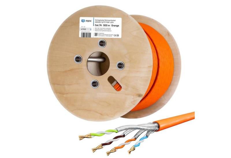 HB-DIGITAL CAT 7a Installationskabel Verlegekabel S/FTP AWG23 LSZH Netzwerkkabel, Netzwerkstecker, (50000 cm), Premium Qualität mit Ø 7,7mm. LSZH Halogenfreies Außenmantel von HB-DIGITAL