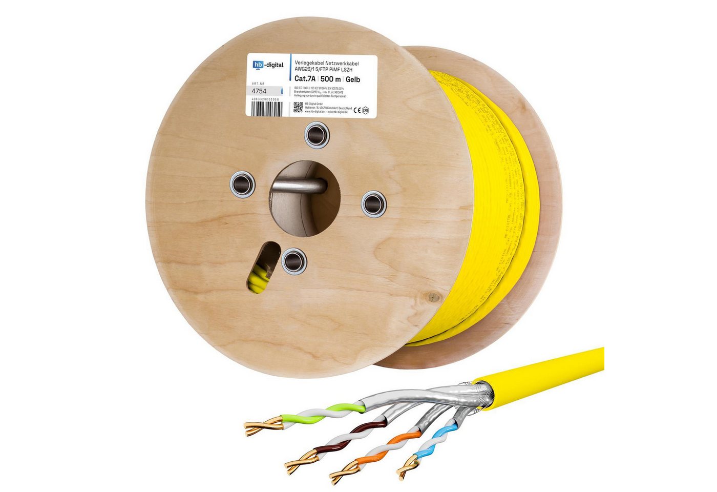 HB-DIGITAL CAT 7a Installationskabel Verlegekabel S/FTP AWG23 LSZH Netzwerkkabel, Netzwerkstecker, (50000 cm), Premium Qualität mit Ø 7,7mm. LSZH Halogenfreies Außenmantel von HB-DIGITAL