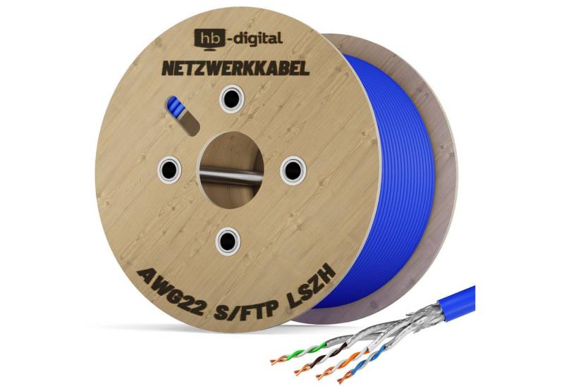HB-DIGITAL CAT 8 Netzwerk Verlegekabel Ethernet S/FTP AWG22 LSZH Netzwerkkabel, Netzwerkstecker, (50000 cm), Brandschutzklasse BauPVO: B2ca s1a d1 a1 von HB-DIGITAL