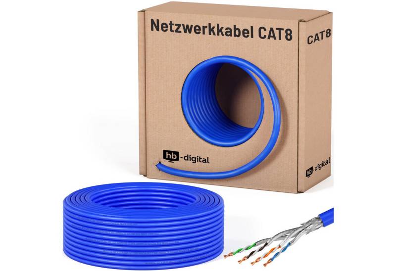 HB-DIGITAL CAT 8 Netzwerk Verlegekabel Ethernet S/FTP AWG22 LSZH Netzwerkkabel, Netzwerkstecker, (5000 cm), Brandschutzklasse BauPVO: B2ca s1a d1 a1 von HB-DIGITAL
