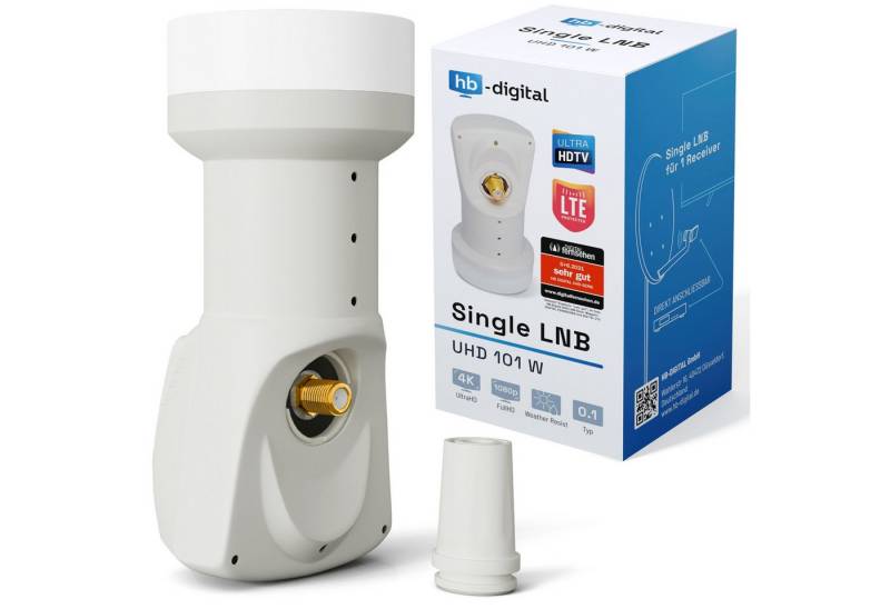 HB-DIGITAL LNB Single für 1 Teilnehmer Signalumsetzer UHD 101S weiß Universal-Single-LNB (für 1 Teilnehmer, Die vergoldeten F-Anschlüsse für noch bessere Signalübertragung) von HB-DIGITAL