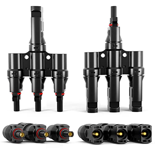 hb-digital Solar T Steckverbinder Paar 3-fach Verteiler für Solar Stecker Buchse Splitter Solarpanel Photovoltaik 1500V PV Kupplung Solarkabelverbinder Energie Leitung Wasserdicht IP67 schwarz von HB-DIGITAL