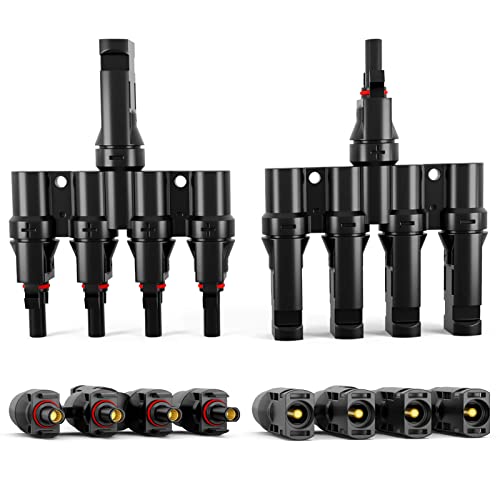 hb-digital Solar T Steckverbinder Paar 4-fach Verteiler für Solar Stecker Buchse Splitter Solarpanel Photovoltaik 1500V PV Kupplung Solarkabelverbinder Energie Leitung Wasserdicht IP67 schwarz von HB-DIGITAL