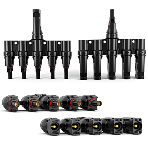 hb-digital Solar T Steckverbinder Paar 5-fach Verteiler für Solar Stecker Buchse Splitter Solarpanel Photovoltaik 1500V PV Kupplung Solarkabelverbinder Energie Leitung Wasserdicht IP67 schwarz von HB-DIGITAL