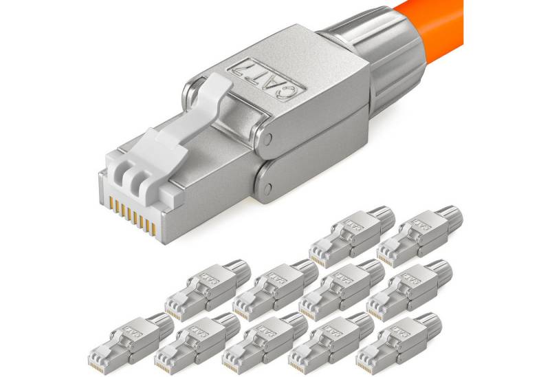 HB-DIGITAL Netzwerkstecker Netzwerkstecker CAT7 schmal RJ45 LSA STP Zinklegierung, (12-St), Kontaktoberfläche: Schirmversion 50u vergoldet von HB-DIGITAL