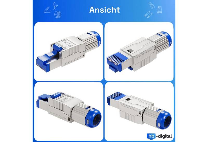 HB-DIGITAL Netzwerkstecker Netzwerkstecker RJ45 CAT8 LAN Stecker, 50 Mikrozoll vergoldet auf der Kontaktoberfläche von HB-DIGITAL