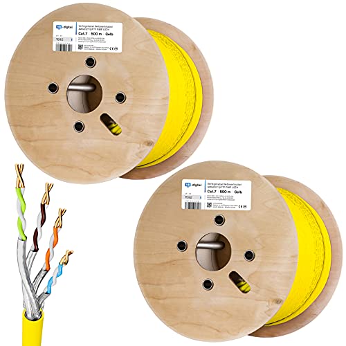 HB-DIGITAL SET 1000m CAT.7 Netzwerkkabel (2 x 500Meter) LAN Verlegekabel AWG23 Installationskabel Reines Kupfer S/FTP LSZH Halogenfrei RoHS-Compliant Ethernet PoE 10Gbit/s GHMT Zertifiziert Gelb von HB-DIGITAL