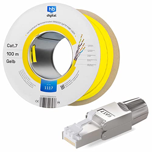 HB-DIGITAL SET 100m CAT.7 Netzwerkkabel LAN Verlegekabel AWG 23 Reines Kupfer S/FTP PiMF LSZH Halogenfrei RoHS-Compliant GHMT-zertifiziert Ethernet PoE 10Gbit/s 1000MHz Gelb + 10x Netzwerkstecker HB-DIGITAL SET 100m CAT.7 Netzwerkkabel LAN Verlegekabel AWG 23 Reines Kupfer S/FTP PiMF LSZH Halogenfrei RoHS-Compliant GHMT-zertifiziert Ethernet PoE 10Gbit/s 1000MHz Gelb + 10x Netzwerkstecker von HB-DIGITAL