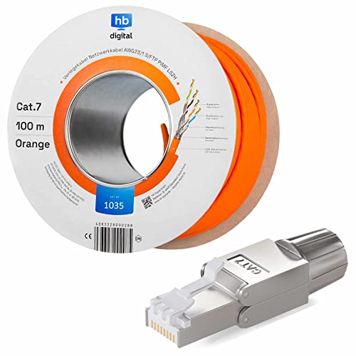HB-DIGITAL SET 100m CAT.7 Netzwerkkabel LAN Verlegekabel AWG 23 Reines Kupfer S/FTP PiMF LSZH Halogenfrei RoHS-Compliant GHMT-zertifiziert Ethernet PoE 10Gbit/s 1000MHz Orange + 10x Netzwerkstecker HB-DIGITAL SET 100m CAT.7 Netzwerkkabel LAN Verlegekabel AWG 23 Reines Kupfer S/FTP PiMF LSZH Halogenfrei RoHS-Compliant GHMT-zertifiziert Ethernet PoE 10Gbit/s 1000MHz Orange + 10x Netzwerkstecker von HB-DIGITAL