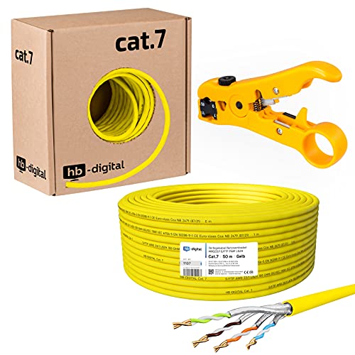 HB-DIGITAL SET 50m CAT.7 Netzwerkkabel LAN Verlegekabel AWG 23 Reines Kupfer S/FTP PiMF LSZH Halogenfrei RoHS-Compliant GHMT-zertifiziert Ethernet PoE 10Gbit/s 1000MHz Gelb + 1x Abisolierer HB-DIGITAL SET 50m CAT.7 Netzwerkkabel LAN Verlegekabel AWG 23 Reines Kupfer S/FTP PiMF LSZH Halogenfrei RoHS-Compliant GHMT-zertifiziert Ethernet PoE 10Gbit/s 1000MHz Gelb + 1x Abisolierer von HB-DIGITAL