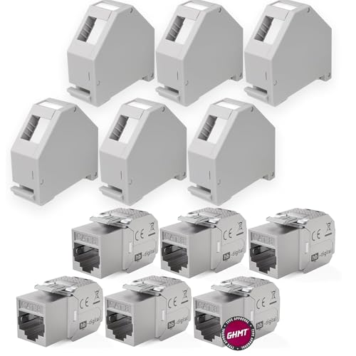 HB-DIGITAL SET: 6x Cat.8.1 Keystone Modul RJ45 + 6x Hutschienenadapter Keystone-Halterung für Hutschiene 35mm Standard | RJ35-Jack geschirmt werkzeuglose Montage Ethernet LAN Netzwerk STP LSA von HB-DIGITAL
