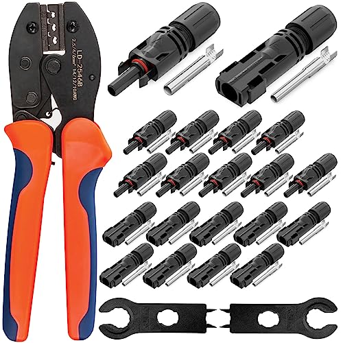 HB-DIGITAL Solar Crimp SET: 10x Solarstecker für Solarmodule Photovoltaik 1500V + 1x Crimpzange für Kontaktlamellen Ø 2,5/4 / 6 mm² rot + 2x Solar-Spanner Schraubenschlüssel schwarz von HB-DIGITAL