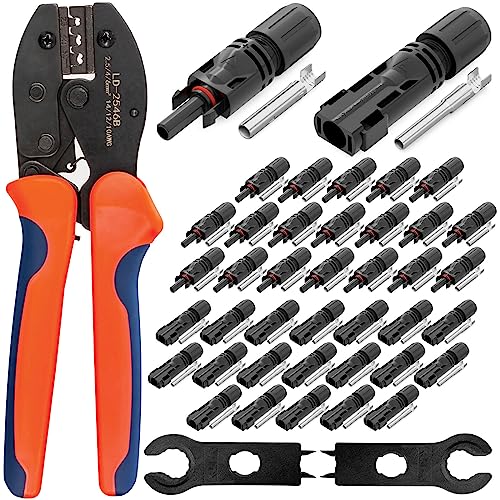HB-DIGITAL Solar Crimp SET: 20x Solarstecker für Solarmodule Photovoltaik 1500V + 1x Crimpzange für Kontaktlamellen Ø 2,5/4 / 6 mm² rot + 2x Solar-Spanner Schraubenschlüssel schwarz von HB-DIGITAL