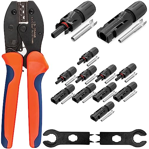 HB-DIGITAL Solar Crimp SET: 6x Solarstecker für Solarmodule Photovoltaik 1000V + 1x Crimpzange für Kontaktlamellen Ø 2,5/4 / 6 mm² rot + 2x Solar-Spanner Schraubenschlüssel schwarz von HB-DIGITAL