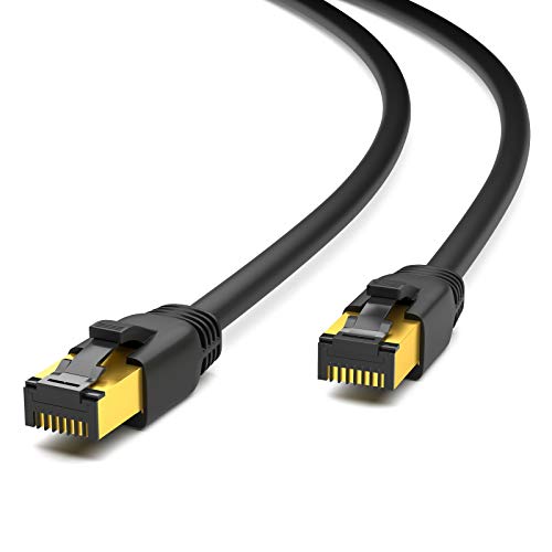 HB-Digital 0,25m CAT 8.1 Netzwerkkabel F/FTP LSZH Schwarz 40 Gbits | LAN Patchkabel Gigabit RJ45 Stecker Ethernet Data Cable | 40000 Mbits Übertragungsgeschwindigkeit PIMF 2000 MHz Cat.6 Cat.7 Cat.8 von HB-DIGITAL