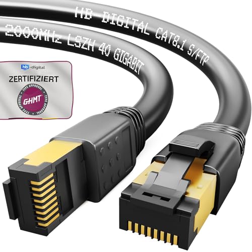 HB-DIGITAL 0,25m CAT 8 LAN Kabel Netzwerkkabel Patchkabel AWG 24 S/FTP LSZH 40Gbps 2000MHz - GHMT Zertifiziert - reines Kupfer mit vergoldete RJ45 Stecker für Switch, Router, Modem, PC - Schwarz von HB-DIGITAL