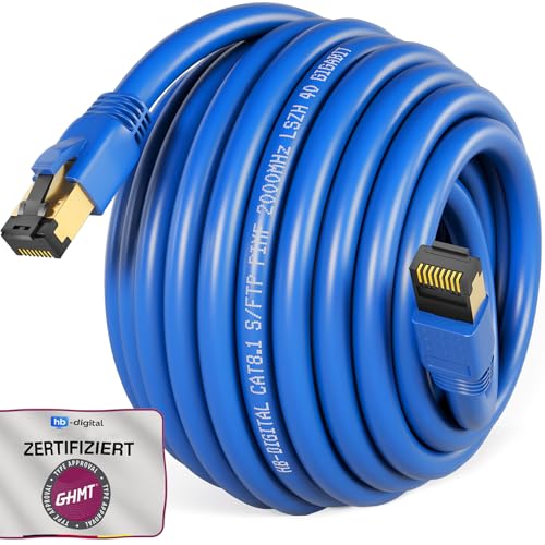 HB-DIGITAL 10m CAT 8 LAN Kabel Netzwerkkabel Patchkabel AWG 24 S/FTP LSZH 40Gbps 2000MHz - GHMT Zertifiziert - reines Kupfer mit vergoldete RJ45 Stecker für Switch, Router, Modem, PC - Blau von HB-DIGITAL