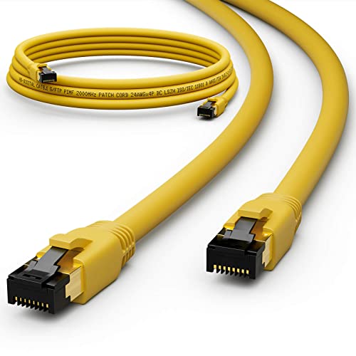 HB-DIGITAL 10m CAT 8.1 Netzwerkkabel S/FTP LSZH Gelb 40 Gbits | LAN Patchkabel Gigabit RJ45 Stecker Ethernet Data Cable | 40000 Mbits Übertragungsgeschwindigkeit PIMF 2000 MHz Cat.6 Cat.7 Cat.8 von HB-DIGITAL