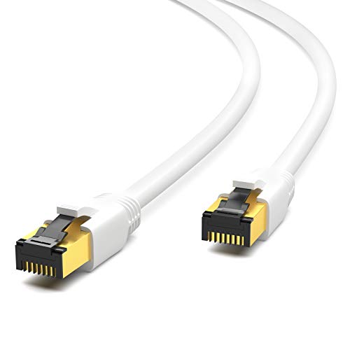 HB-Digital 15m CAT 8.1 Netzwerkkabel F/FTP LSZH Weiß 40 Gbits | LAN Patchkabel Gigabit RJ45 Stecker Ethernet Data Cable | 40000 Mbits Übertragungsgeschwindigkeit PIMF 2000 MHz Cat.6 Cat.7 Cat.9 von HB-DIGITAL