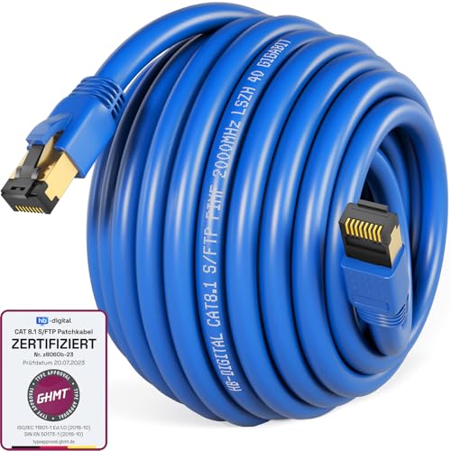 HB-DIGITAL 25m CAT 8 LAN Kabel Netzwerkkabel Patchkabel AWG 24 S/FTP LSZH 40Gbps 2000MHz - GHMT Zertifiziert - reines Kupfer mit vergoldete RJ45 Stecker für Switch, Router, Modem, PC - Blau HB-DIGITAL 25m CAT 8 LAN Kabel Netzwerkkabel Patchkabel AWG 24 S/FTP LSZH 40Gbps 2000MHz - GHMT Zertifiziert - reines Kupfer mit vergoldete RJ45 Stecker für Switch, Router, Modem, PC - Blau von HB-DIGITAL