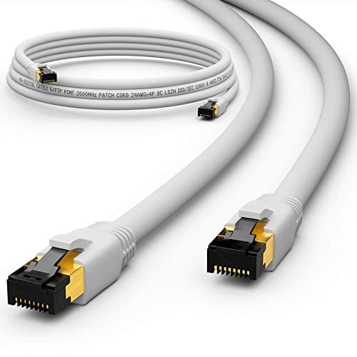 HB-DIGITAL 2m CAT 8.1 Netzwerkkabel S/FTP LSZH Weiß 40 Gbits | LAN Patchkabel Gigabit RJ45 Stecker Ethernet Data Cable | 40000 Mbits Übertragungsgeschwindigkeit PIMF 2000 MHz Cat.6 Cat.7 Cat.8 von HB-DIGITAL