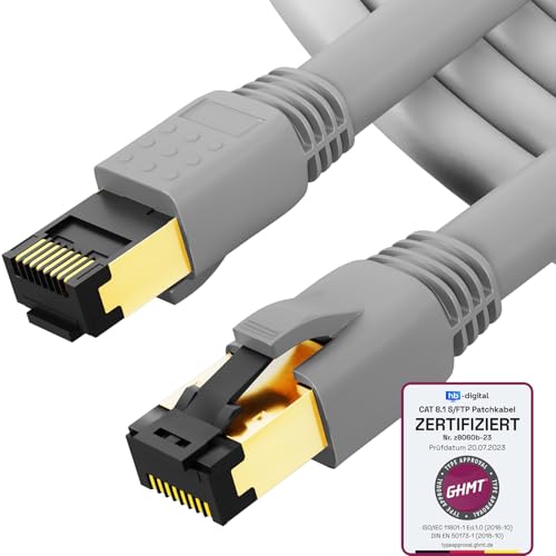 HB-Digital 3m CAT 8.1 Netzwerkkabel S/FTP LSZH Grau 40 Gbits | LAN Patchkabel Gigabit RJ45 Stecker Ethernet Data Cable | 40000 Mbits Übertragungsgeschwindigkeit PIMF 2000 MHz Cat.6 Cat.7 Cat.8 von HB-DIGITAL