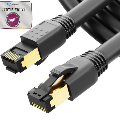 HB-DIGITAL 3m CAT 8 LAN Kabel Netzwerkkabel Patchkabel AWG 24 S/FTP LSZH 40Gbps 2000MHz - GHMT Zertifiziert - reines Kupfer mit vergoldete RJ45 Stecker für Switch, Router, Modem, PC - Schwarz von HB-DIGITAL