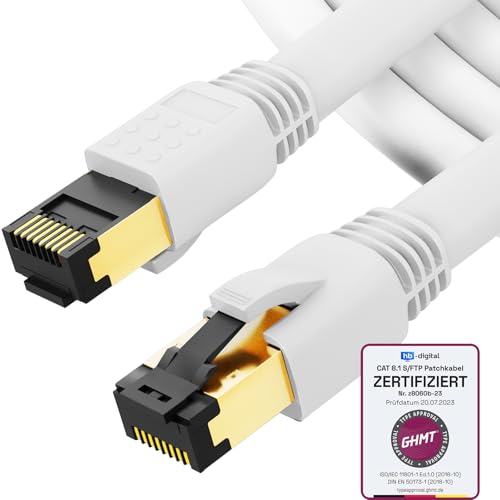 HB-DIGITAL 3m CAT 8 LAN Kabel Netzwerkkabel Patchkabel AWG 24 S/FTP LSZH 40Gbps 2000MHz - GHMT Zertifiziert - reines Kupfer mit vergoldete RJ45 Stecker für Switch, Router, Modem, PC - Weiss von HB-DIGITAL
