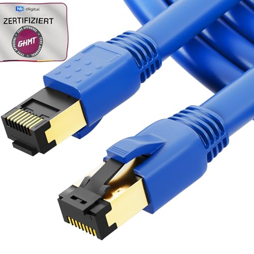 HB-DIGITAL 7,5m CAT 8 LAN Kabel Netzwerkkabel Patchkabel AWG 24 S/FTP LSZH 40Gbps 2000MHz - GHMT Zertifiziert - reines Kupfer mit vergoldete RJ45 Stecker für Switch, Router, Modem, PC - Blau von HB-DIGITAL