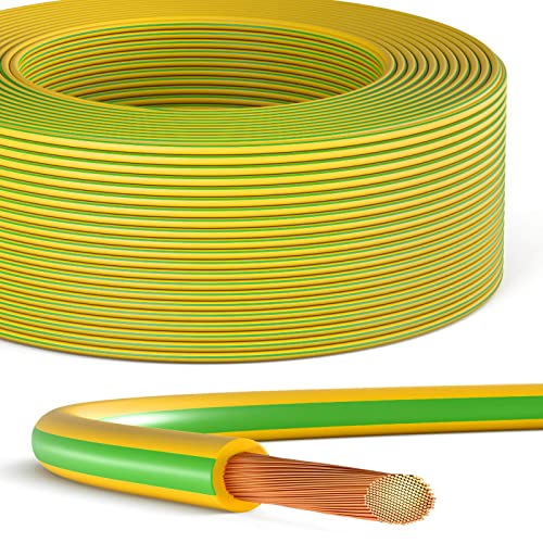 hb-digital 100m 10mm2 Erdungskabel H07V-K 1x10mm² Aderleitung flexibel Kupfer Litze Einzelader für PV Anlagen Solar Energieleitung Verdrahtungsleitung PVC Erdungsleitung feindrahtig grün-gelb von HB-DIGITAL