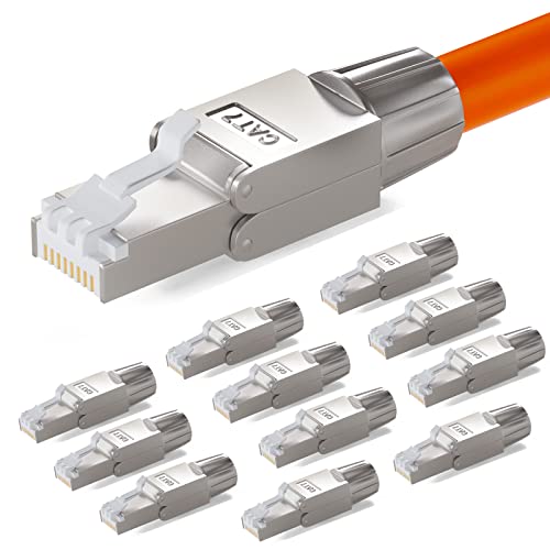 HB-DIGITAL 12x CAT 7 RJ45 Stecker Netzwerkstecker für starre LAN Kabel Verlegekabel Ethernet - werkzeuglos LSA - 10 Gbit/s AWG 22-24 vollgeschirmt STP 50μ vergoldete Kontakte von HB-DIGITAL