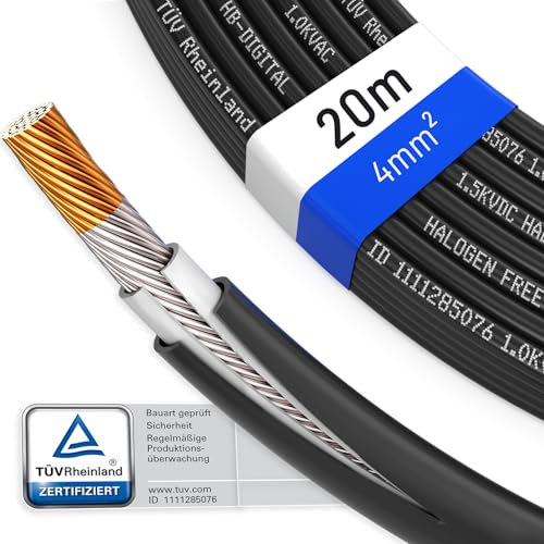 hb-digital 20m Solarkabel 4mm² H1Z2Z2-K TÜV Rheinland geprüft UV-beständig flexibel PV Kabel Reines Kupfer 1500V Verlängerungskabel Photovoltaik für Solarpanel Laderegler schwarz hb-digital 20m Solarkabel 4mm² H1Z2Z2-K TÜV Rheinland geprüft UV-beständig flexibel PV Kabel Reines Kupfer 1500V Verlängerungskabel Photovoltaik für Solarpanel Laderegler schwarz von HB-DIGITAL