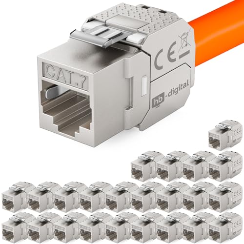 hb-digital 24x CAT 7 Keystone RJ45 Modul Buchse für LAN Kabel 10 Gbit/s bis 600 MHz AWG 22-24 werkzeuglos LSA vollgeschirmt STP Einbaubuchse für Patchpanel und Netzwerkdose von HB-DIGITAL