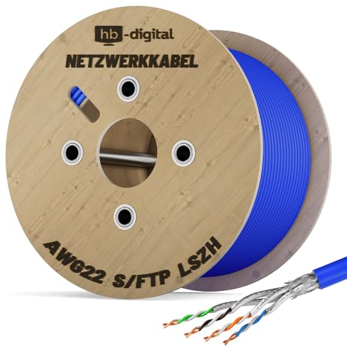 hb-digital 250m Cat 8.1 Netzwerkkabel Verlegekabel Installationskabel Datenkabel Ethernet LAN Kabel Cat.8 bis zu 40 Gbit/s Kupfer S/FTP 2000 MHz PIMF LSZH Cat8 Halogenfrei RoHS Compliant AWG 22/1 blau von HB-DIGITAL