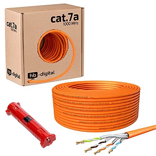 HB-DIGITAL 25m CAT.7a Netzwerkkabel Orange Verlegekabel Ethernet LAN AWG23 Reines Kupfer S/FTP PiMF LSZH Halogenfrei RoHS-Compliant Installation Datenkabel PoE 10Gbit/s max. 1200MHz + Abisolierer von HB-DIGITAL