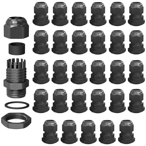 hb-digital 30х Kabelverschraubung M16 für 4-8mm Kabeldurchmesser IP68 staub- & wasserdicht mit Gummidichtung Gegenmutter Klemmlamellen Stopfbuchse Isolation Kabeleinführung - Schwarz von HB-DIGITAL