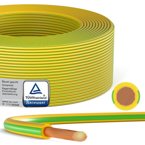 hb-digital 30m Erdungskabel 10mm² H07V-K – flexible Kupfer Litze Einzelader PV Erdungsleitung für Solar Photovoltaik Energie Elektro feindrahtige Aderleitung 1x10mm² PVC - Grün-Gelbe von HB-DIGITAL