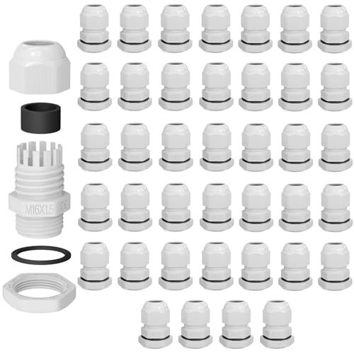 hb-digital 40х Kabelverschraubung M16 für 4-8mm Kabeldurchmesser IP68 staub- & wasserdicht mit Gummidichtung Gegenmutter Klemmlamellen Stopfbuchse Isolation Kabeleinführung - Weiss von HB-DIGITAL