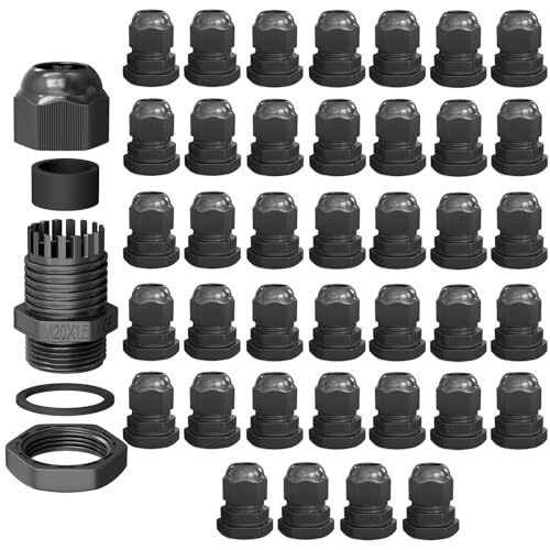 hb-digital 40х Kabelverschraubung M20 für 6-12mm Kabeldurchmesser IP68 staub- & wasserdicht mit Gummidichtung Gegenmutter Klemmlamellen Stopfbuchse Isolation Kabeleinführung - Schwarz von HB-DIGITAL