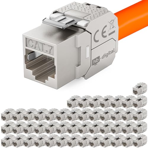 hb-digital 48x CAT 7 Keystone RJ45 Modul Buchse für LAN Kabel 10 Gbit/s bis 600 MHz AWG 22-24 werkzeuglos LSA vollgeschirmt STP Einbaubuchse für Patchpanel und Netzwerkdose von HB-DIGITAL