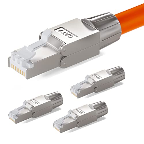 HB-DIGITAL 4x CAT.7 RJ-45 Netzwerkstecker NS-7 auf Schneidklemme (LSA) vergoldete Kontakte LAN Gigabit Connector werkzeuglos Crimpen für Patchkabel Verlegekabel CAT8 CAT7 CAT6a DSL Internet STP von HB-DIGITAL