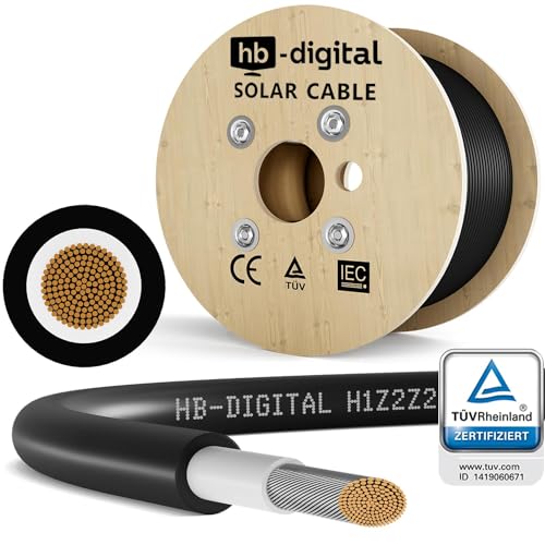 HB-DIGITAL 500m Solarkabel H1Z2Z2-K TÜV-zertifiziert 6mm2 UV-beständig flexibel PV Kabel Reines Kupfer 1500V Verlängerungskabel Photovoltaik für Solarpanel Wechselrichter Laderegler schwarz von HB-DIGITAL